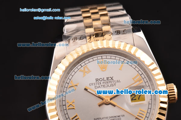 Rolex Datejust Automatic Movement Two Tone Case with Sliver Dial and Roman Marking - Click Image to Close